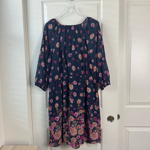 London Times Floral Faux Wrap Dress Ruffle Neckline 16W - Picture 4 of 9